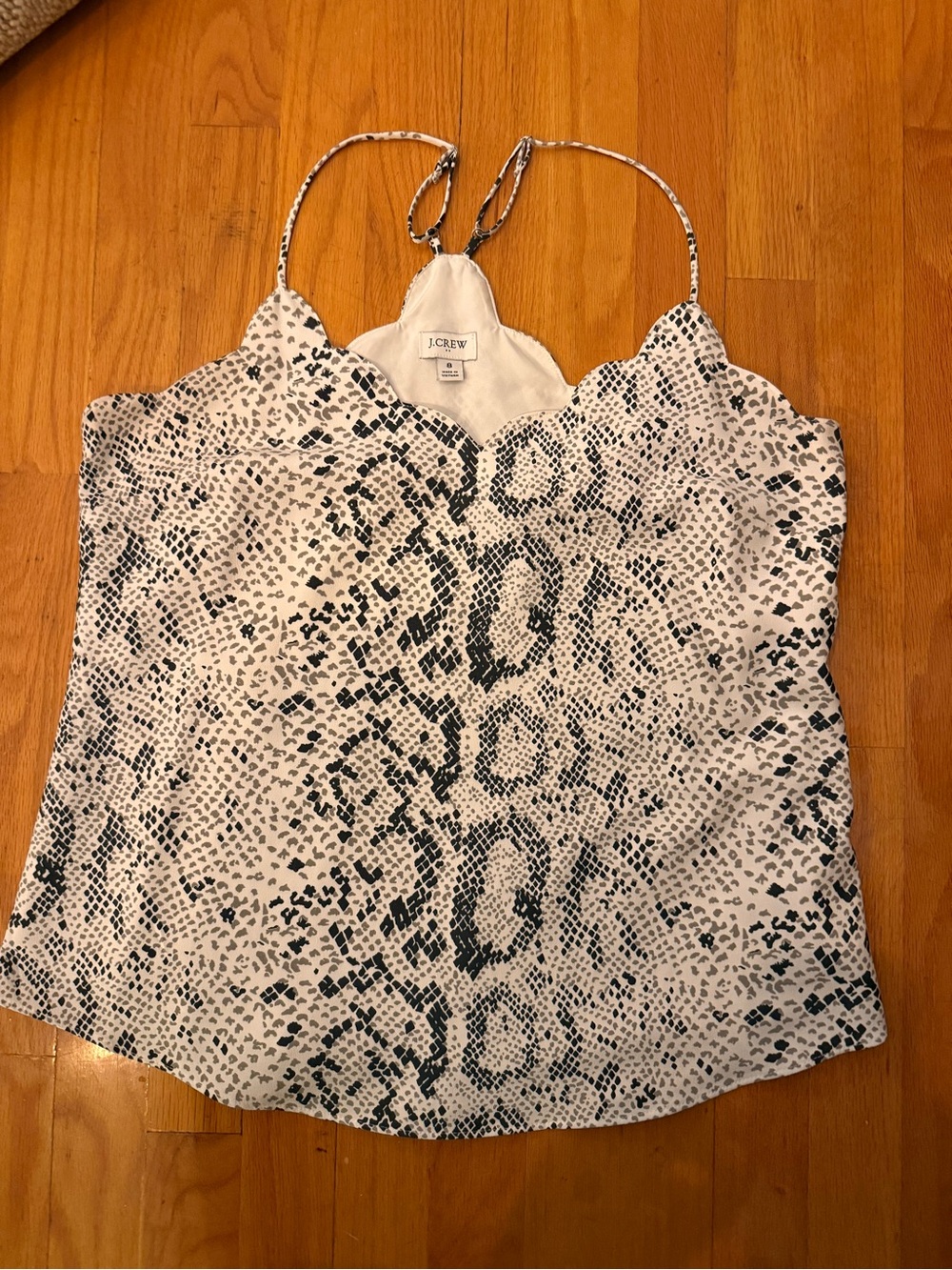 J. Crew White and Black Snake-Print Scallop-Edge Cami